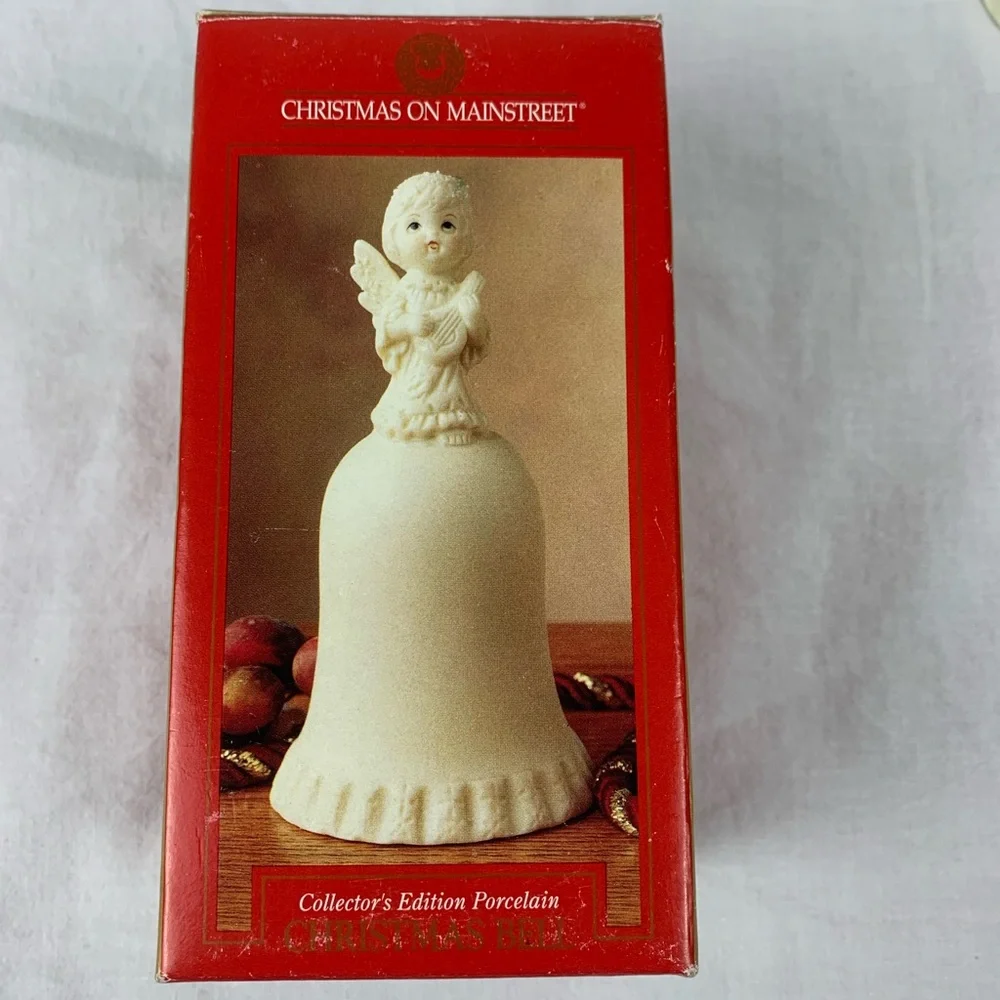 Vintage Holiday Angel Bell Figurine Cream  In Original Box Holiday Decor